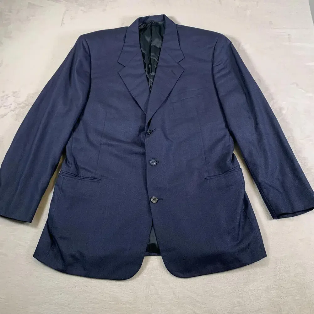 Tom James Filo A Mano Blazer Mens 44 Long‎ Blue Wool 3 Button Hand Tailored USA